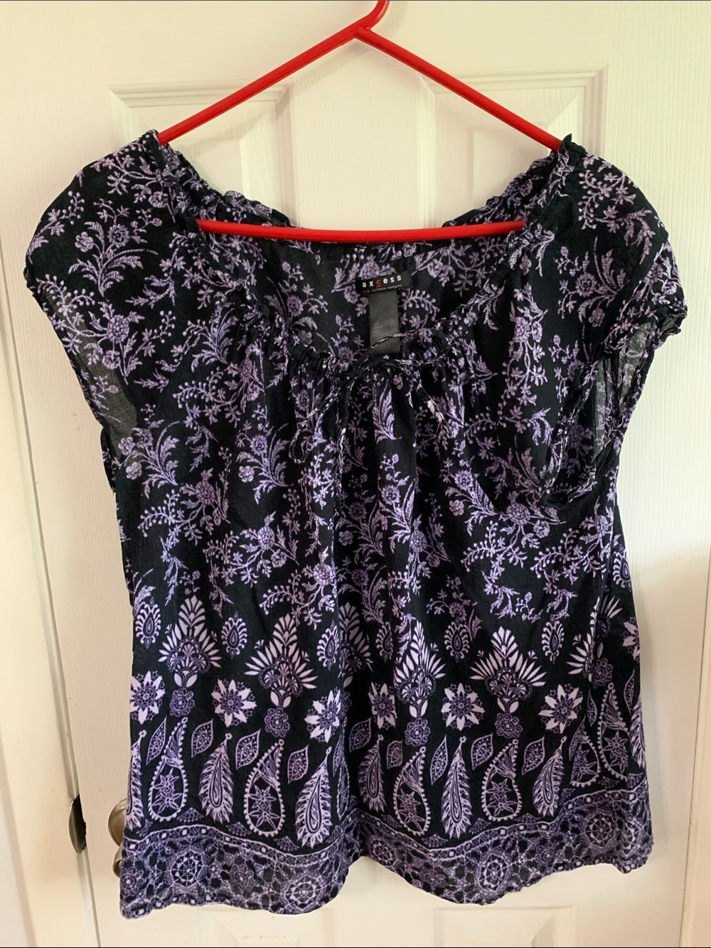 Axcess Black Top with Lavender Paisley Floral Print